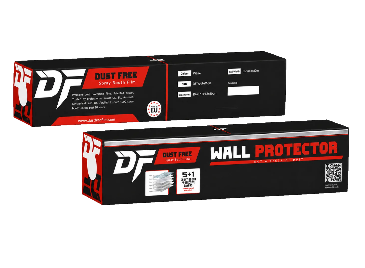 White multi-layer spray booth wall protection film applied with the patented dispenser box